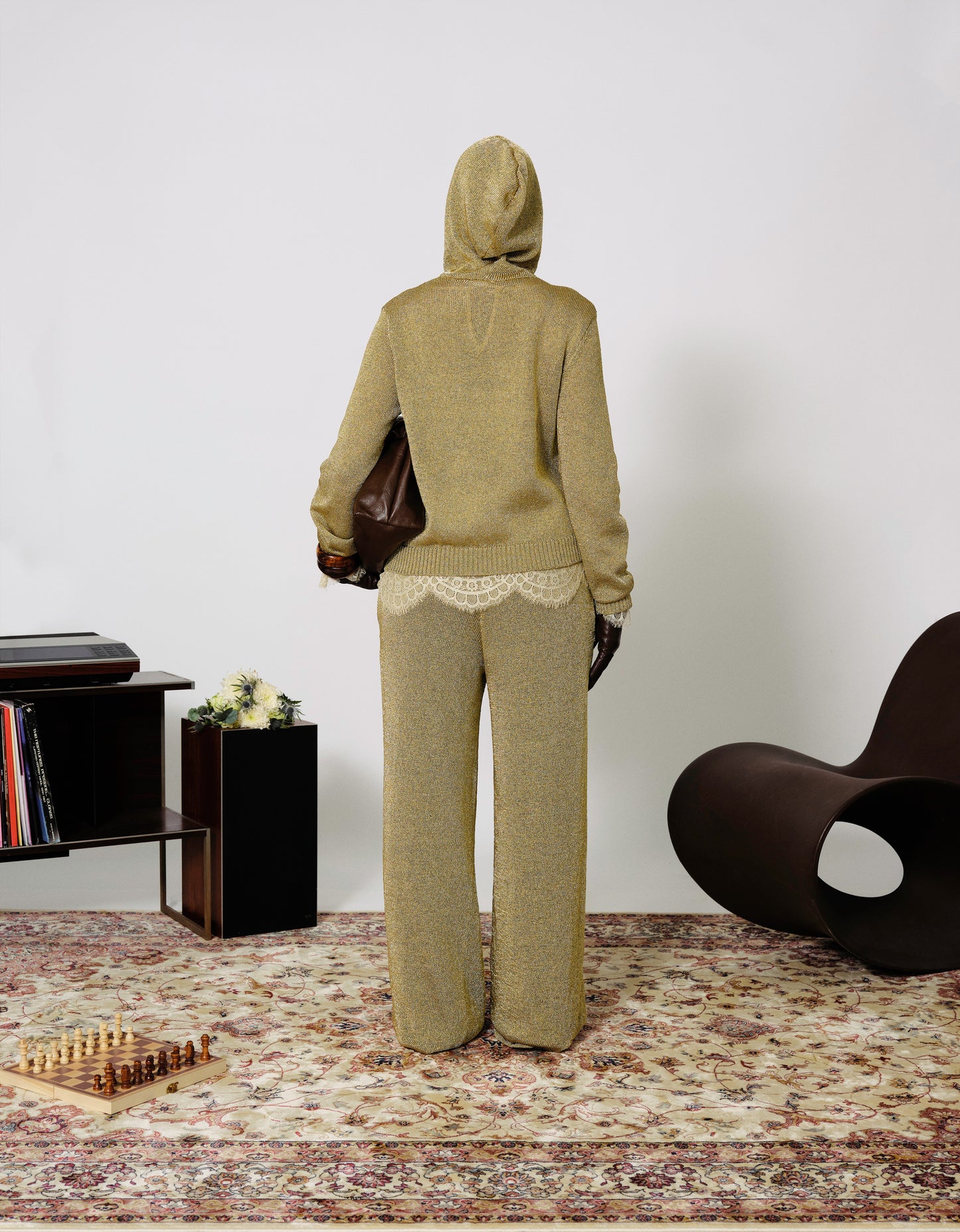 GOLD METALLIC KNIT DOUBLE LAYER TROUSERS