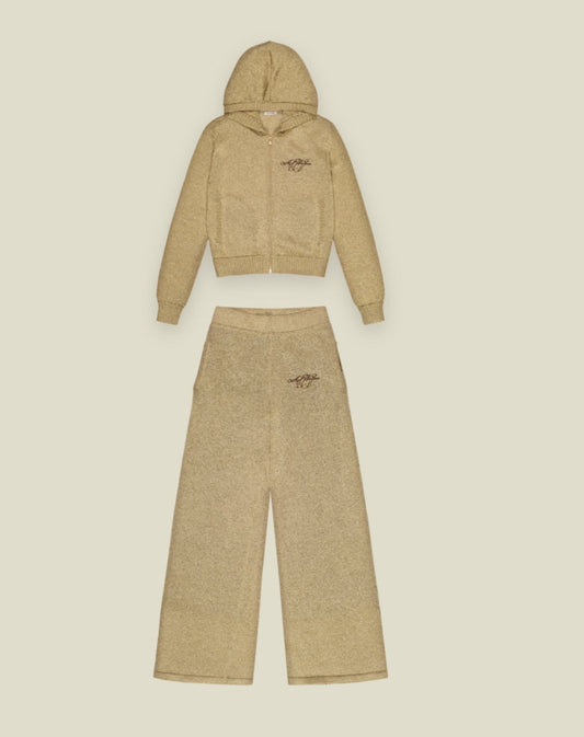 GOLD METALLIC KNIT SET - JACKET & TROUSERS