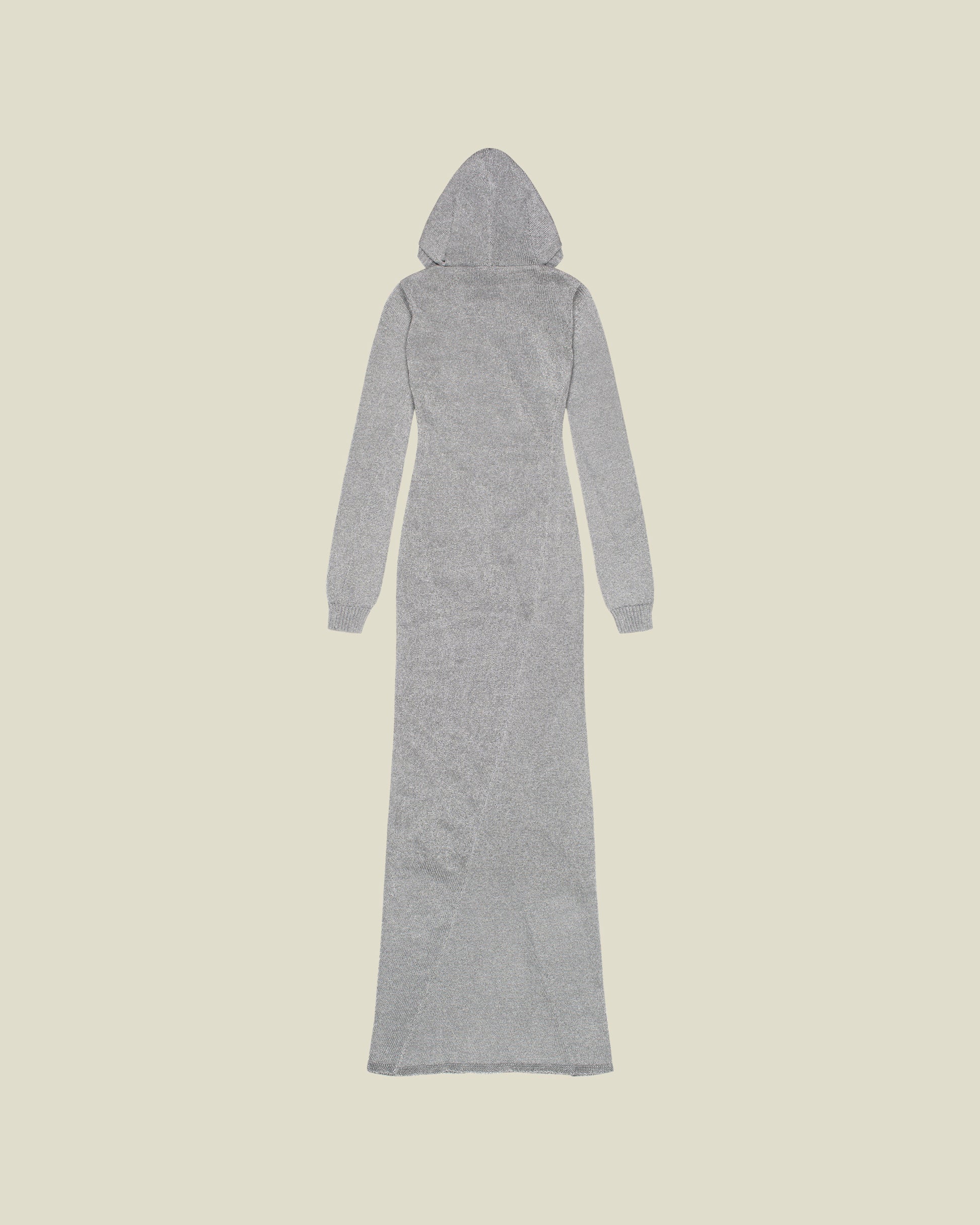 SILVER METALLIC HOODED KNIT DRESS - S SILVER METALLIC HOODED KNIT DRESS - S