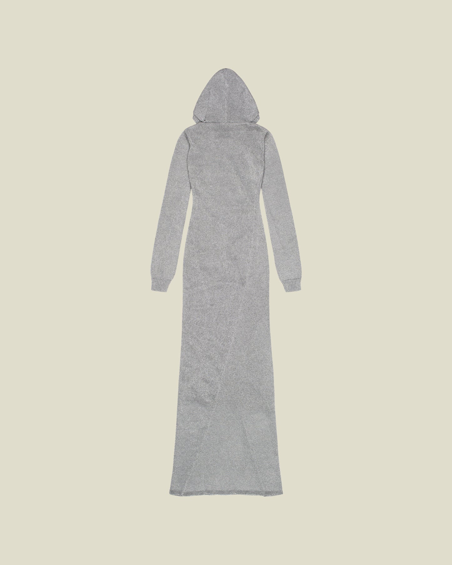 SILVER METALLIC HOODED KNIT DRESS