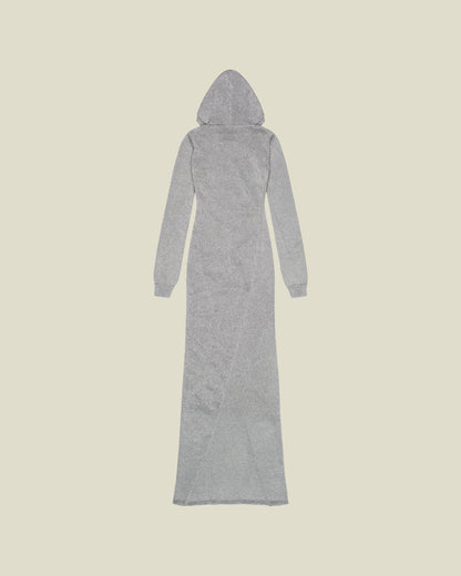 SILVER METALLIC HOODED KNIT DRESS