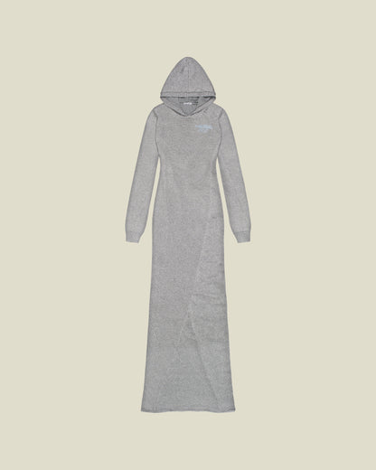 silver metallic knit dress Metallic Knit Off-the-Shoulder Dress with Slit