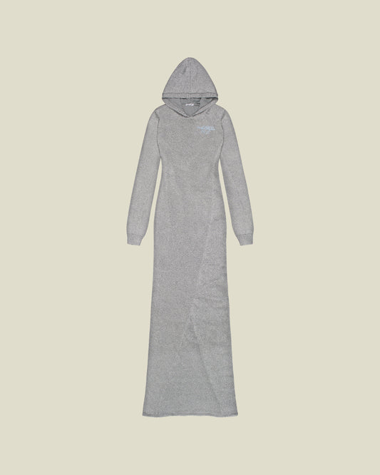 SILVER METALLIC HOODED KNIT DRESS