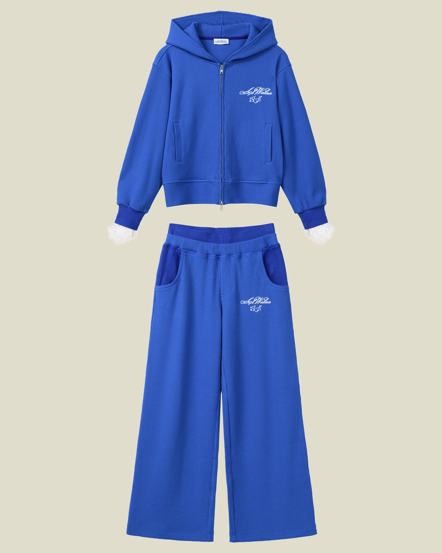 NOUR AL BAHR WAFFLE SET -  ZIP HOODIE & DOUBLE WAIST TROUSERS