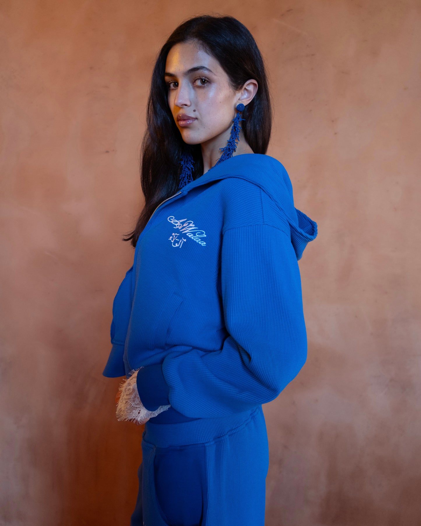 NOUR AL BAHR WAFFLE SET -  ZIP HOODIE & DOUBLE WAIST TROUSERS